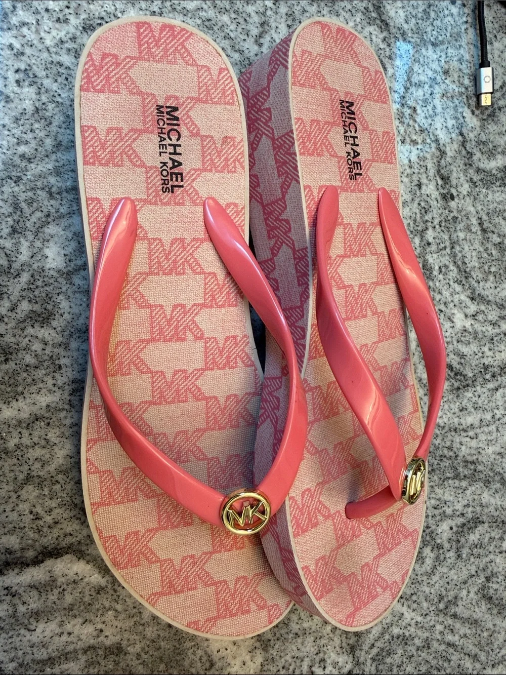 Michael Kors Coral Pink Logo Flip Flop Sandals